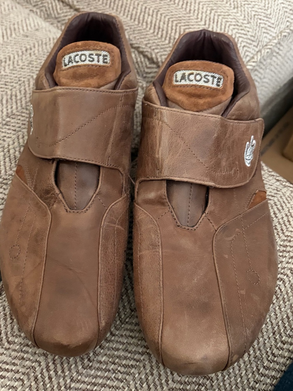 Lacoste Brown Leather Velcro Strap Sneakers Men's Size 11 Casual Comfort Shoes